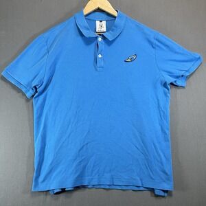 Y2K Woodpecker Golf Polo Shirt Blue Cotton Men's Size XL